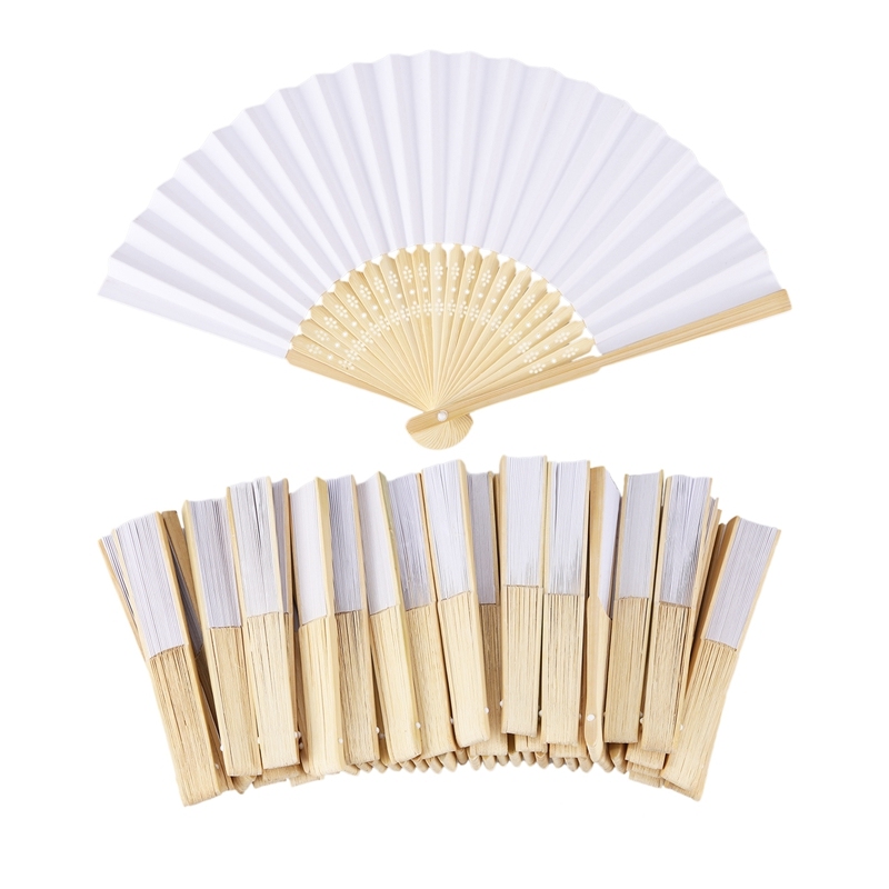 50 pcs/lot White Folding Elegant Paper Hand Fan Wedding Party Favors 21cm(white) Singapore