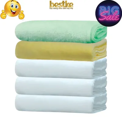 Combo 5 cái Khăn gội bestke 100% cotton xuất khẩu dư, mềm mại và thấm hút, 3 màu trắng +1 nõn chuối + 1 vàng, Cotton towels, towels manufacturer