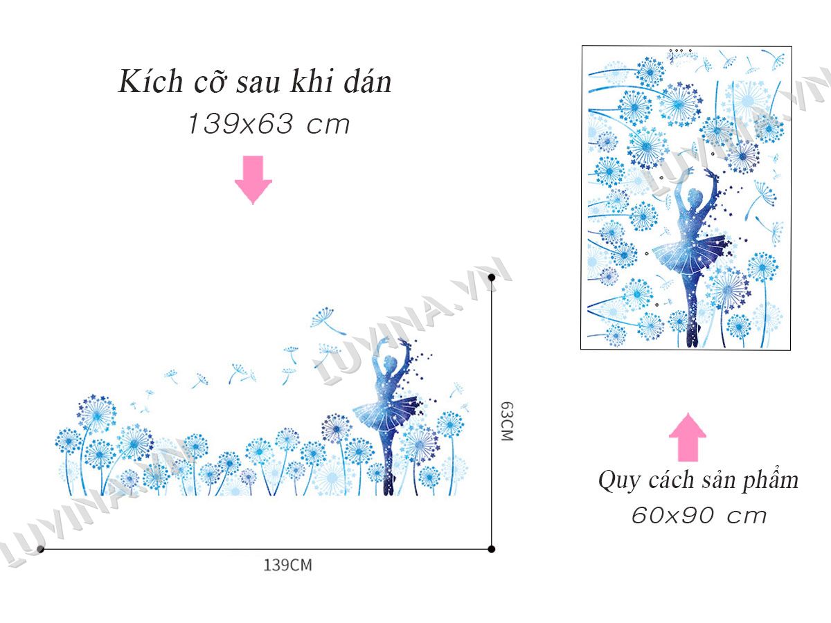 [HCM]DECAL DÁN TƯỜNG CÔ GÁI BA LÊ XANH