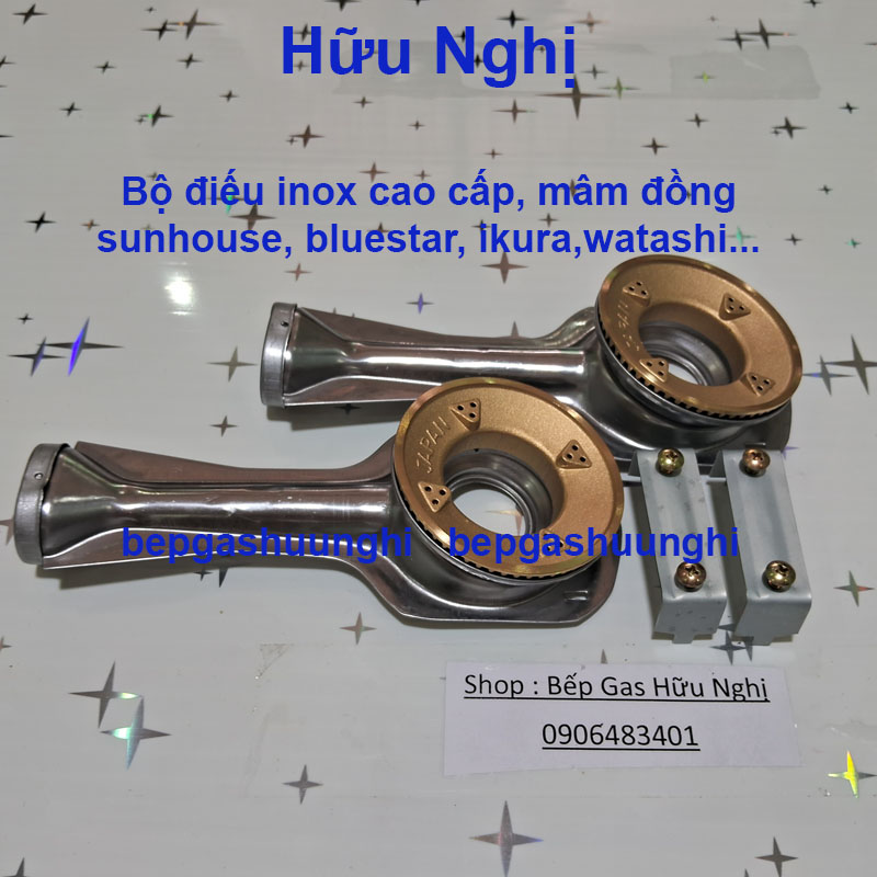 [HCM]Combo 2 điếu bếp gas, mâm  chia lửa, đầu đốt, sen đồng nhập khẩu 43-78mm ( trắng )