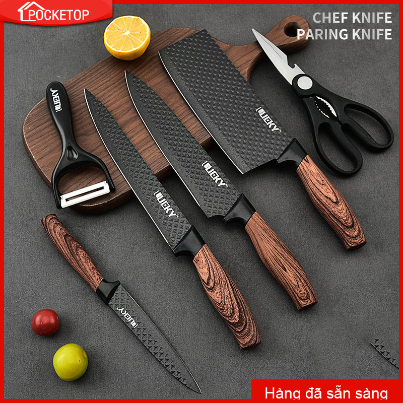 Bộ Dao Bộ Dao Làm Bếp Bộ Dao Hình Sóng Bộ Dao Làm Bếp Sắc Bén Bộ Sáu Mảnh Kitchen Knife Six Piece Set