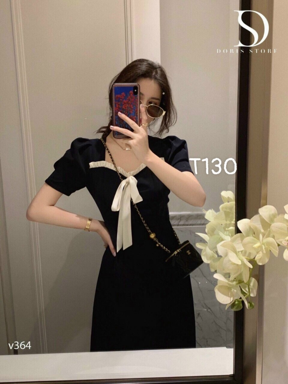 [HCM]Đầm phối voan kiếng cột nơ dáng xoè lụa kate T130