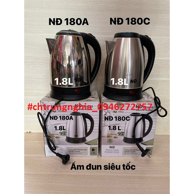 Bình đun nước siêu tốc / ấm đun siêu tốc inox cao cấp 1.8L 2L