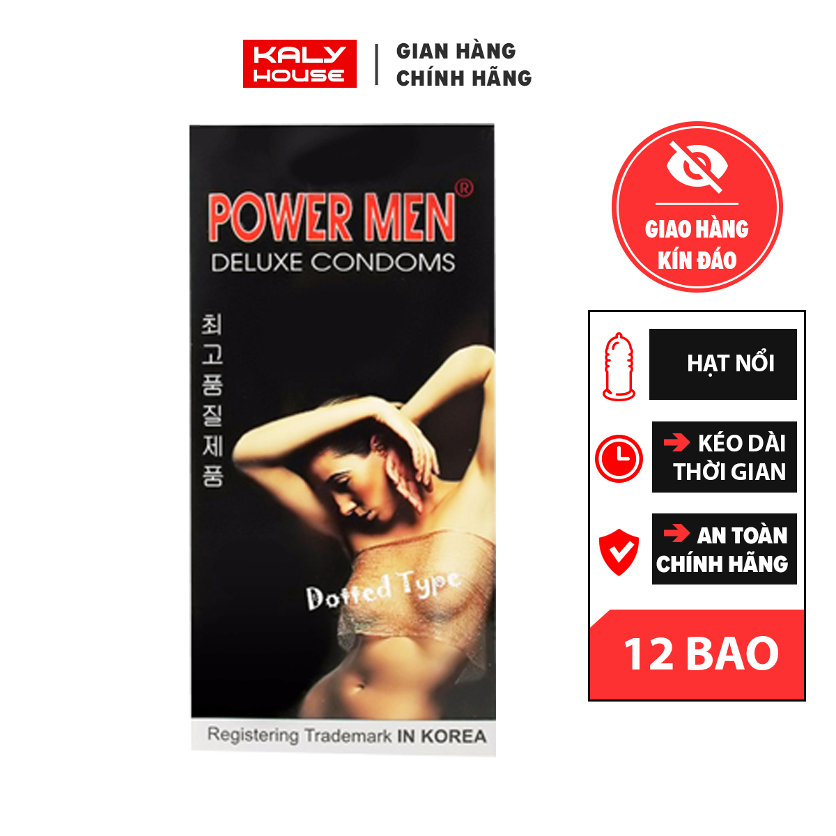 Bao cao su Powermen Dotted ôm sát hạt nổi chạy dọc thân (12 cái) KALYHOUSE