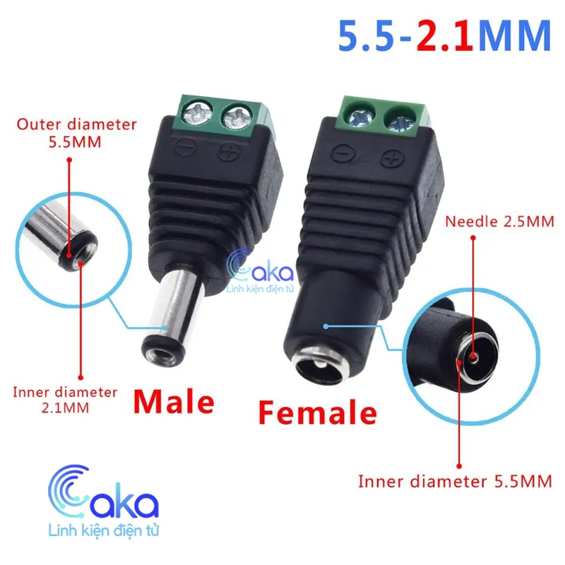 Jack DC Nối Nguồn Đực Cái 5.5x2.1mm - Jack Nối Nguồn Camera Có Ốc Vặn Domino