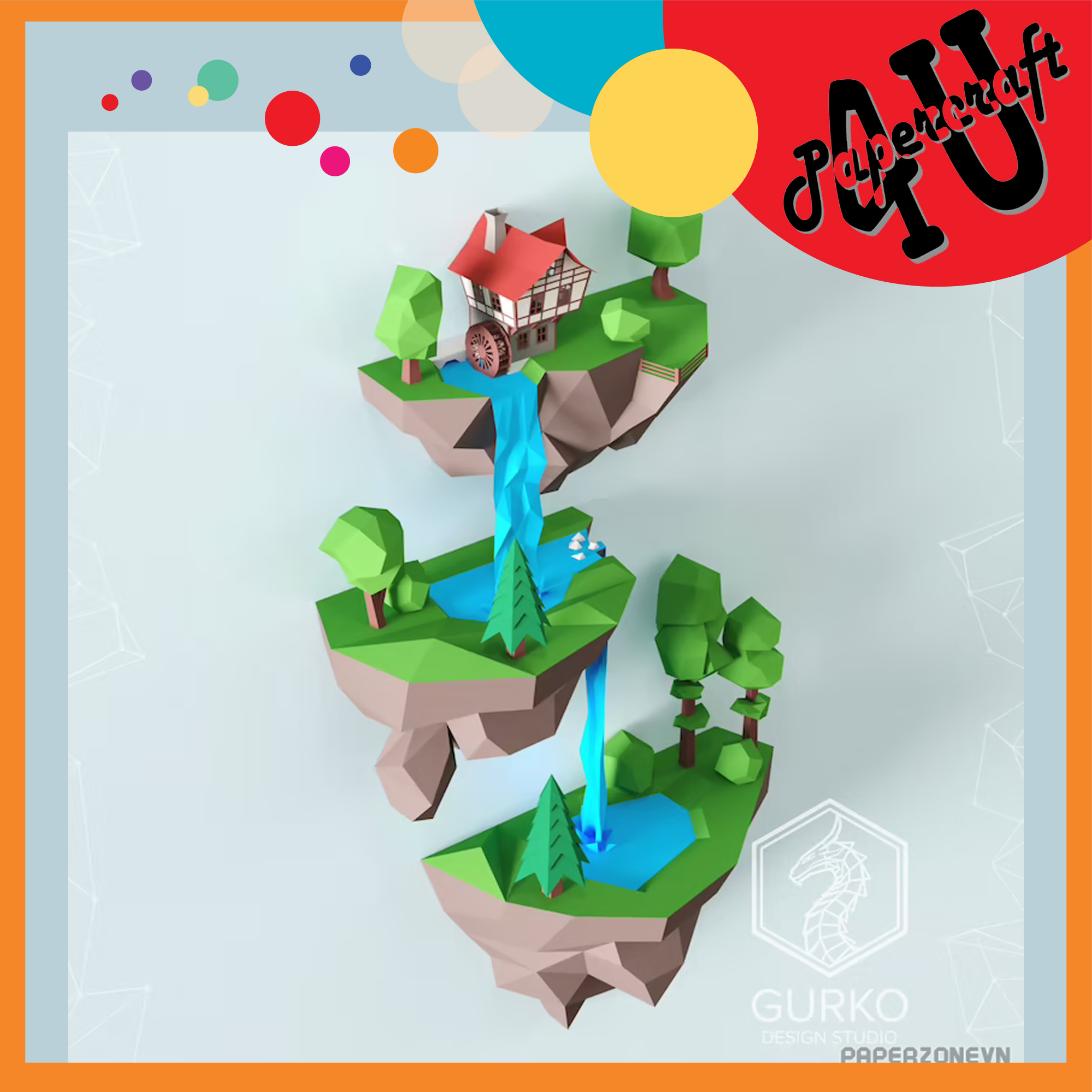 Mô hình giấy 3D treo tường: Thác nước