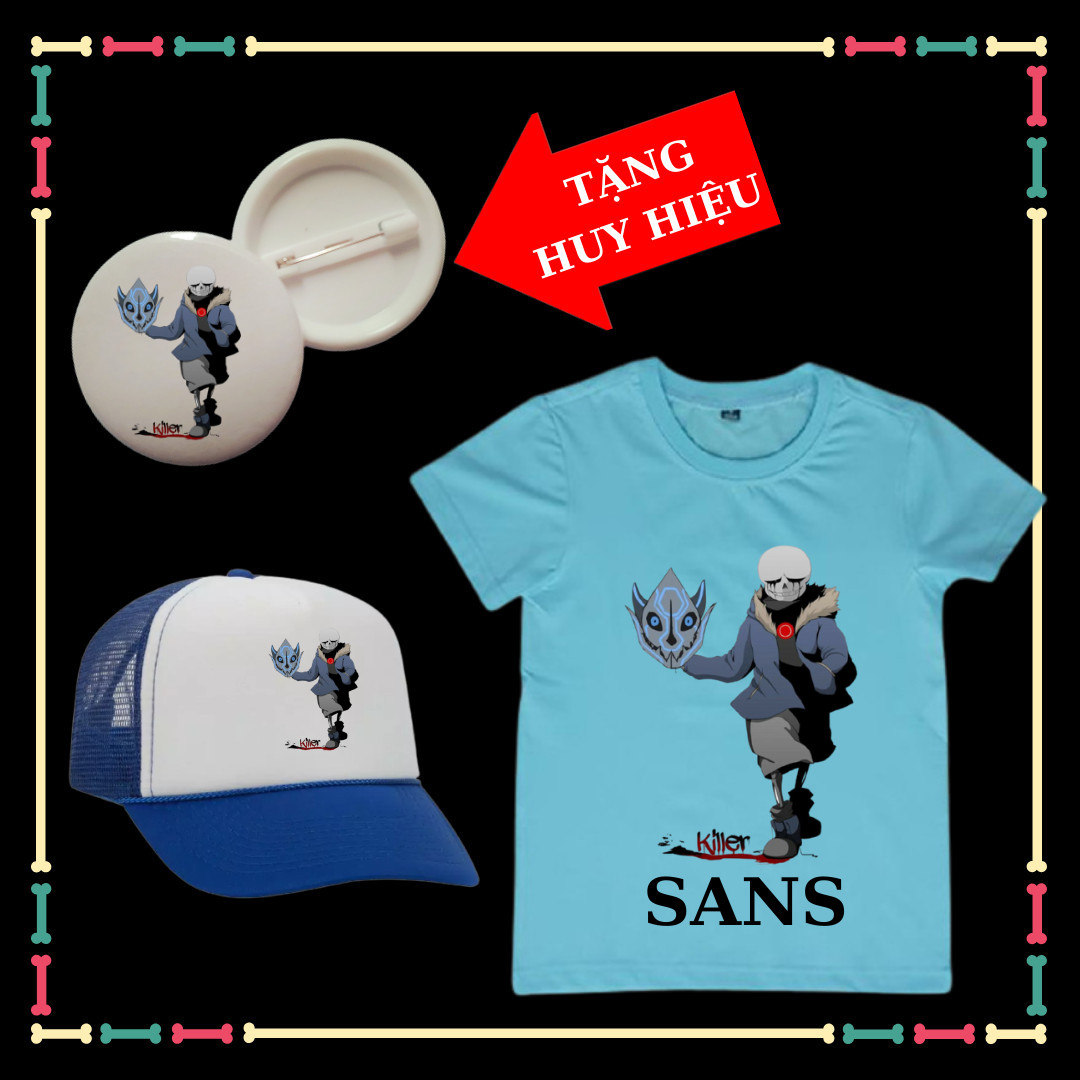 Combo Áo Cộc tay Undertale Sans trẻ em siêu ngầu cổ tròn, đủ size áo, đủ màu sắc, Kèm mũ lưỡi trai Sans