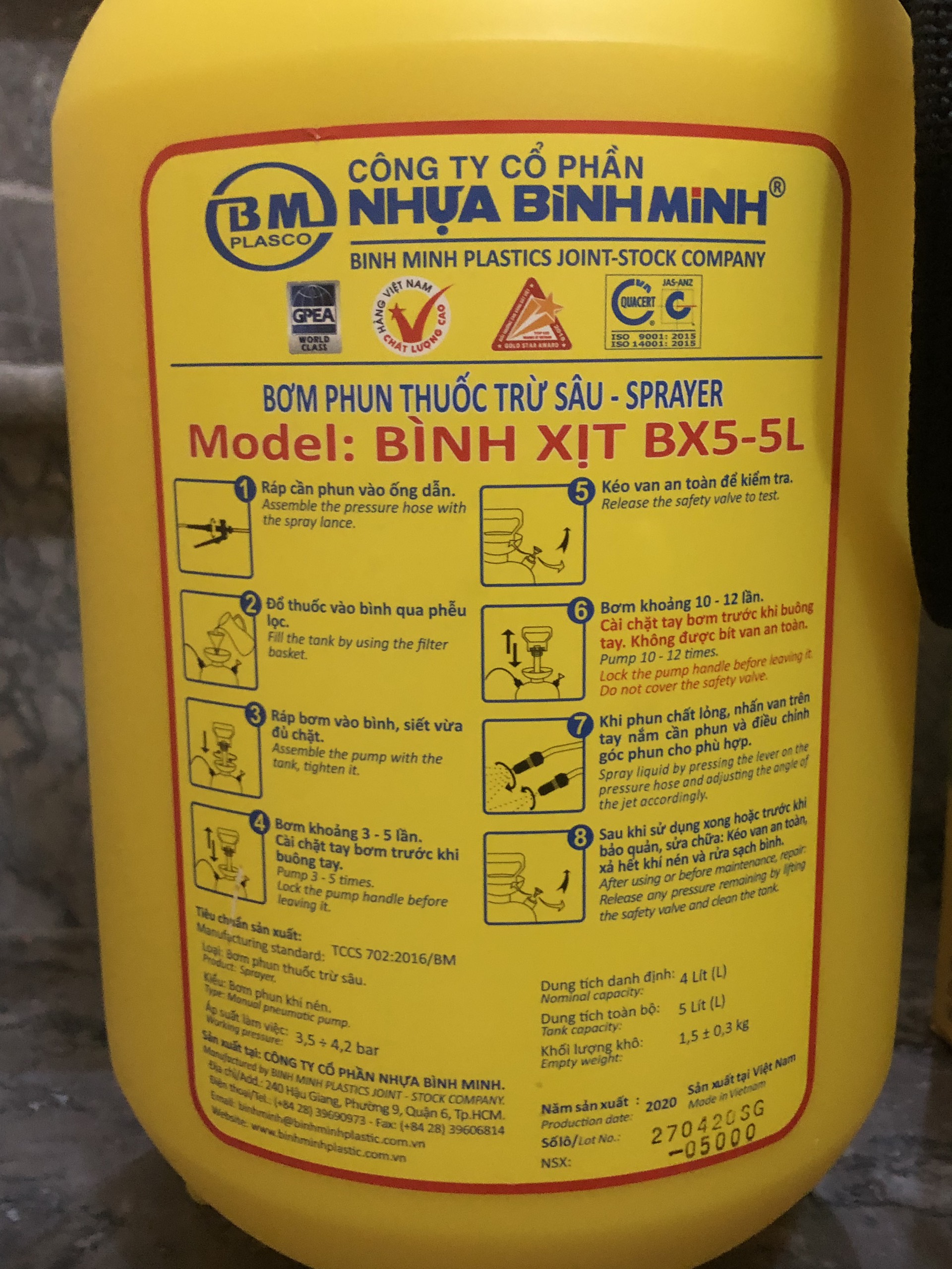 Bình xịt tưới hoa cây cảnh 5 lít Bình Minh