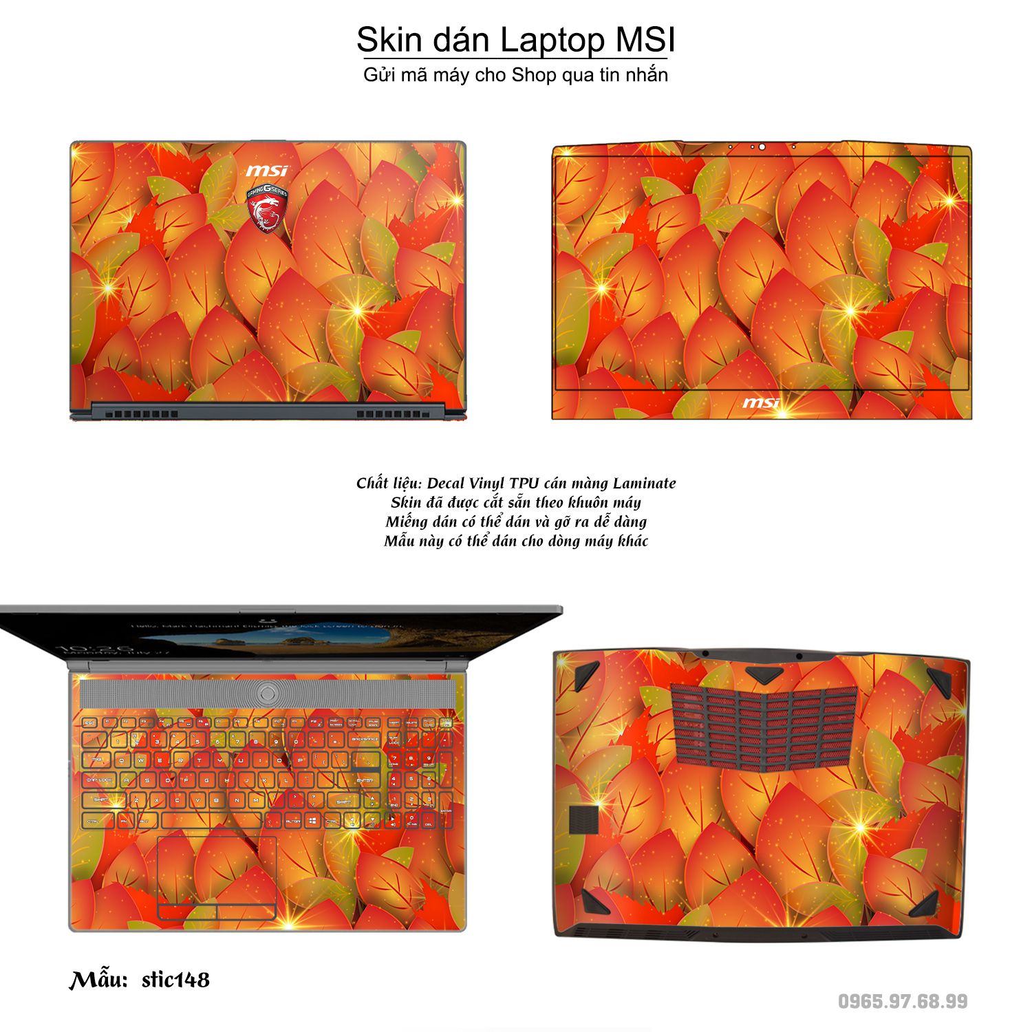 Decal Skin dán Laptop MSI mẫu Hoa văn sticker (inbox mã máy cho shop)
