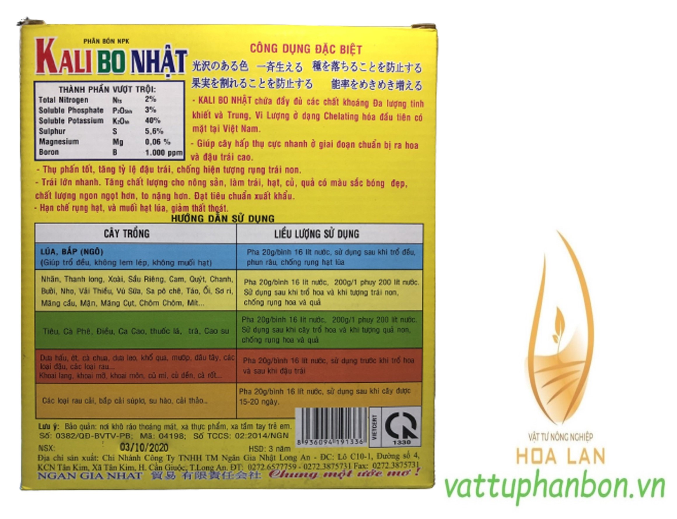 Phân Bón Lá NPK Kali BO Nhật - #256A# 1kg