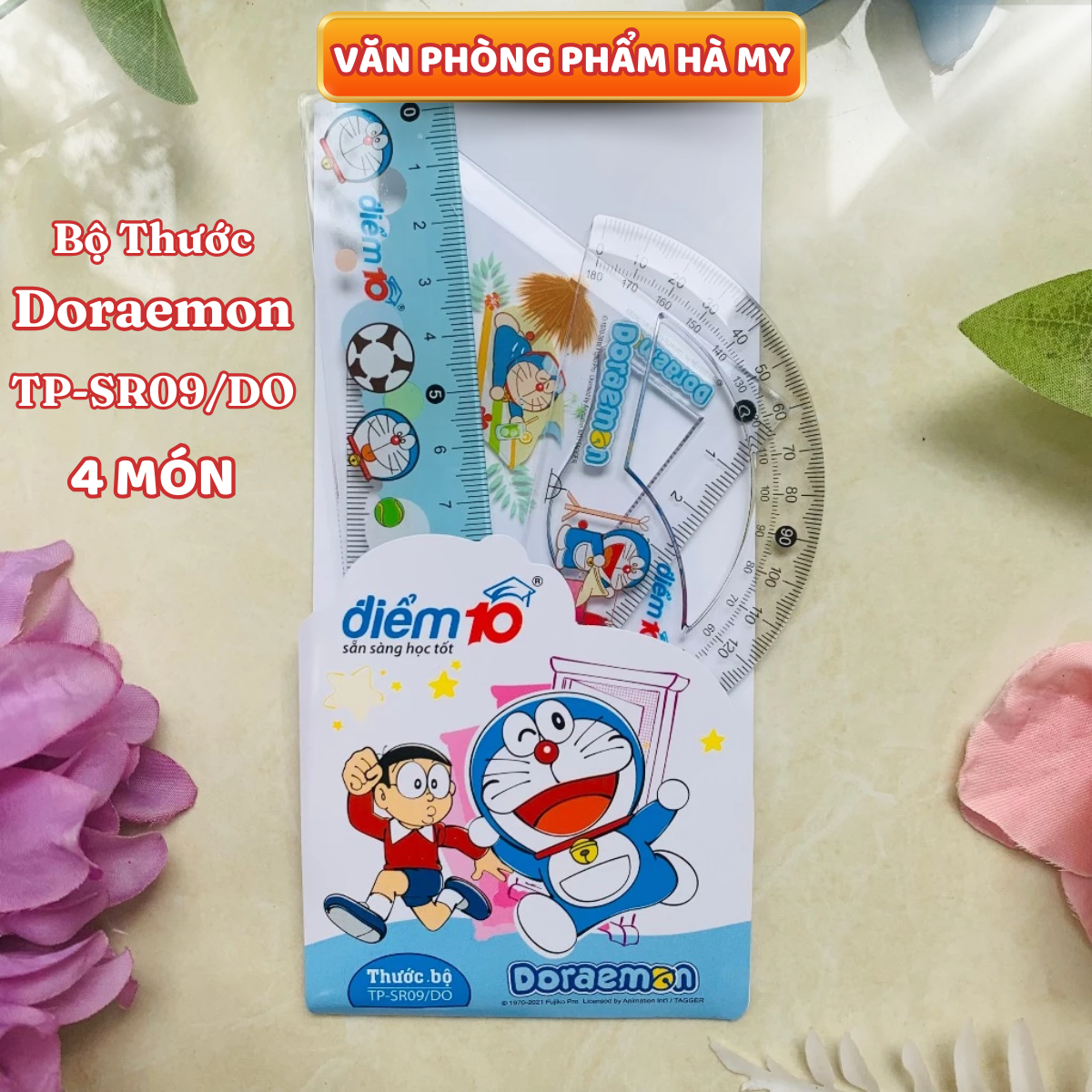 Thước Bộ Điểm 10, Bộ Thước 4 Món Hình Doraemon TP-SR09/DO Thiên Long