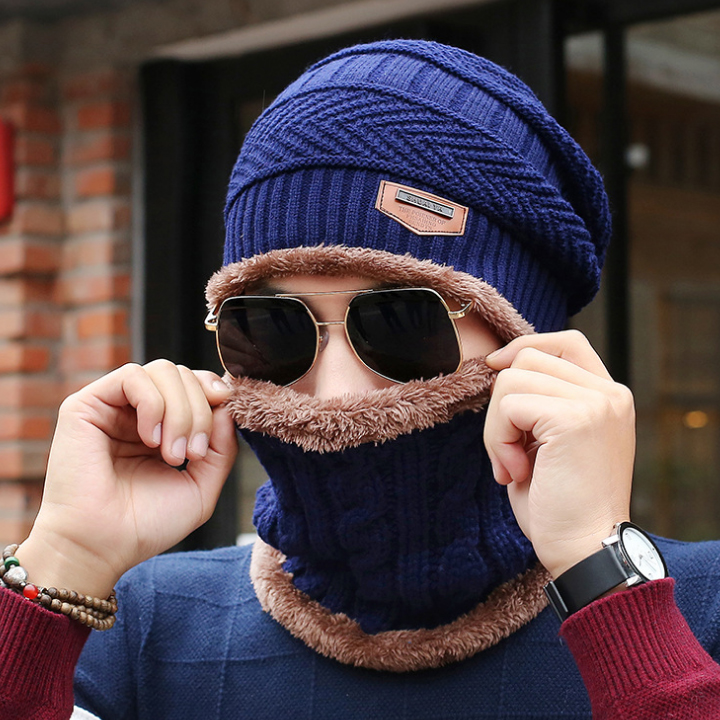 Mũ len kèm khăn cổ lót lông siêu ấm