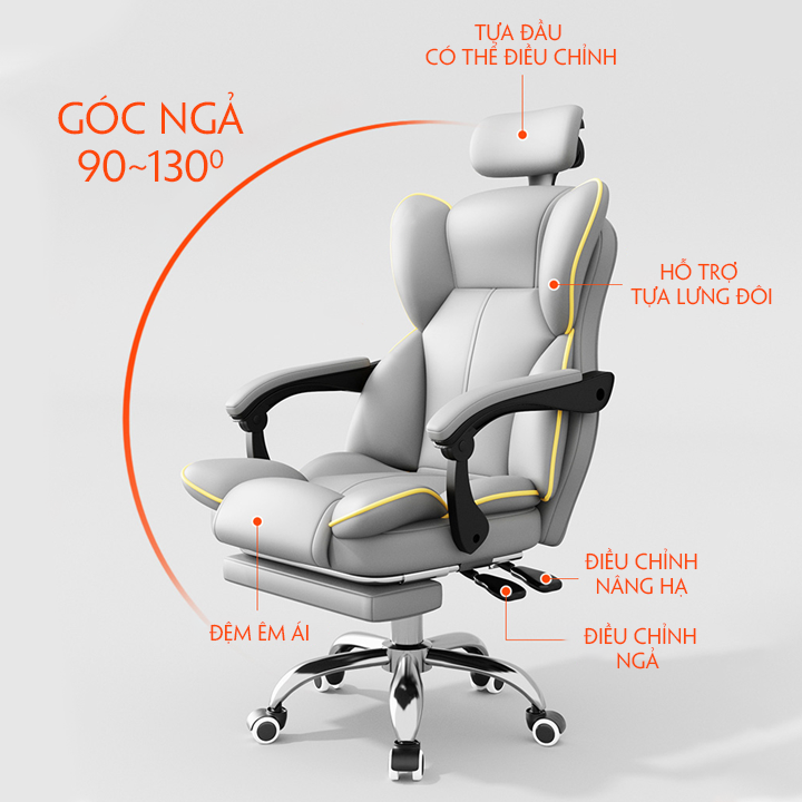 Ghế Văn Phòng, Ghế Giám Đốc Làm Việc Xoay 360 Độ Nệm Cao Su Có Gác Chân Bọc Da PU Cao Cấp M104