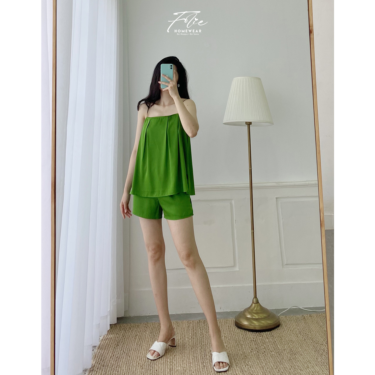 Folie Homewear đồ mặc nhà 2 dây quần short lụa FB102.1