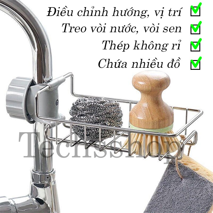 Kệ rửa chén inox gắn vòi rửa đa năng - Kệ nhà tắm nhà vệ sinh - Khay để xà phòng - Kệ xà bông - Kệ bàn chải - không cần khoan tường - Cọ xoong nồi chảo đa năng