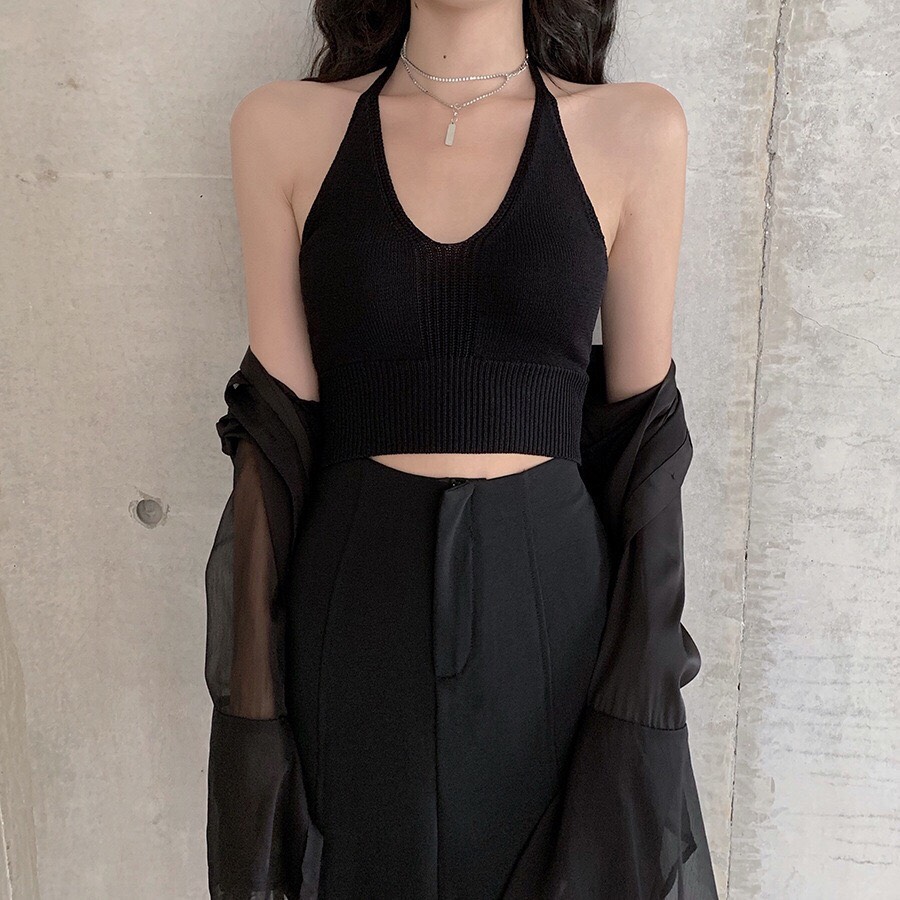 áo yếm dệt kim cổ V