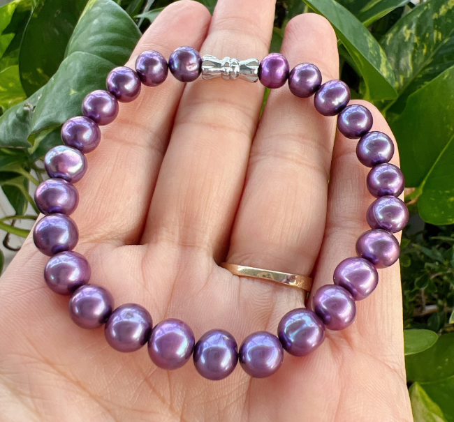 [CHUYÊN SỈ NGỌC TRAI )Vòng tay ngọc trai nuôi tự nhiên 8 ly ( màu tím )có tư vấn