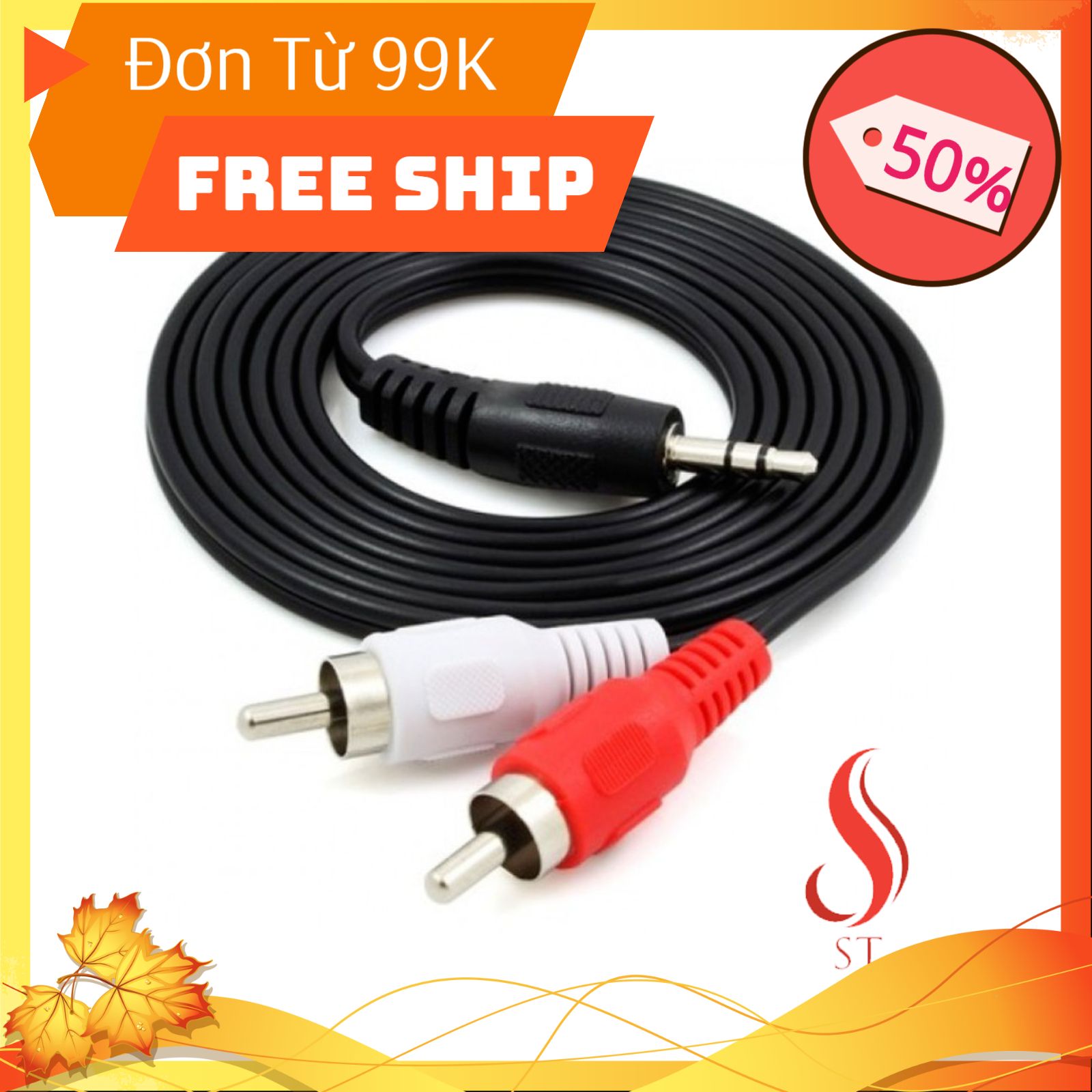 Dây loa 1 đầu 3.5mm ra 2 AV dài 1M5