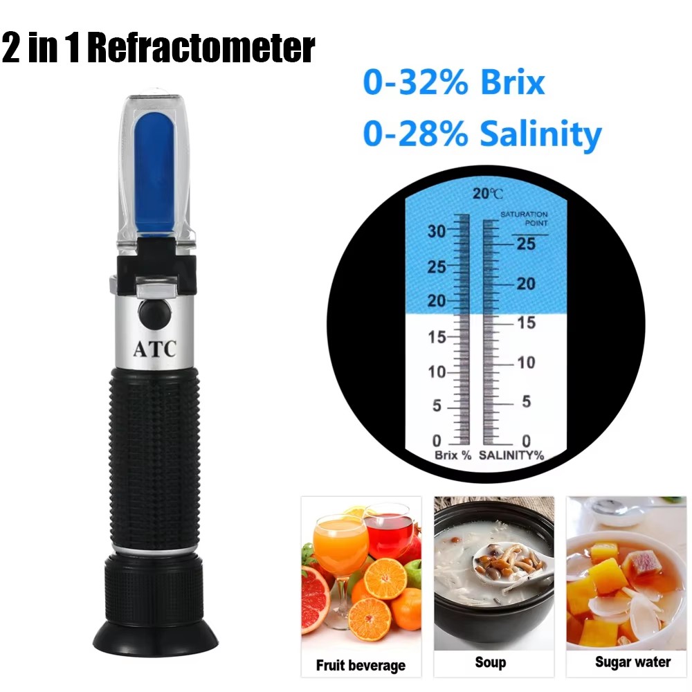 Khúc xạ kế độ mặn 2 trong 1 0-28% và Máy đo nồng độ đường Khúc xạ kế 0-32% với hộp bán lẻ