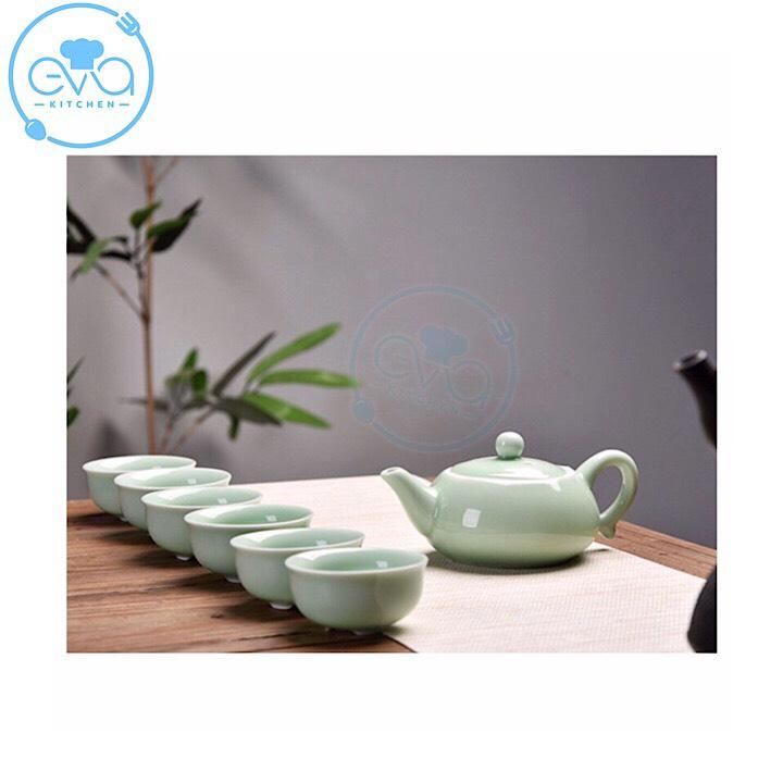 [HCM]Bộ Ấm Chén Trà Men Ngọc Cá 3D Xanh Nhạt