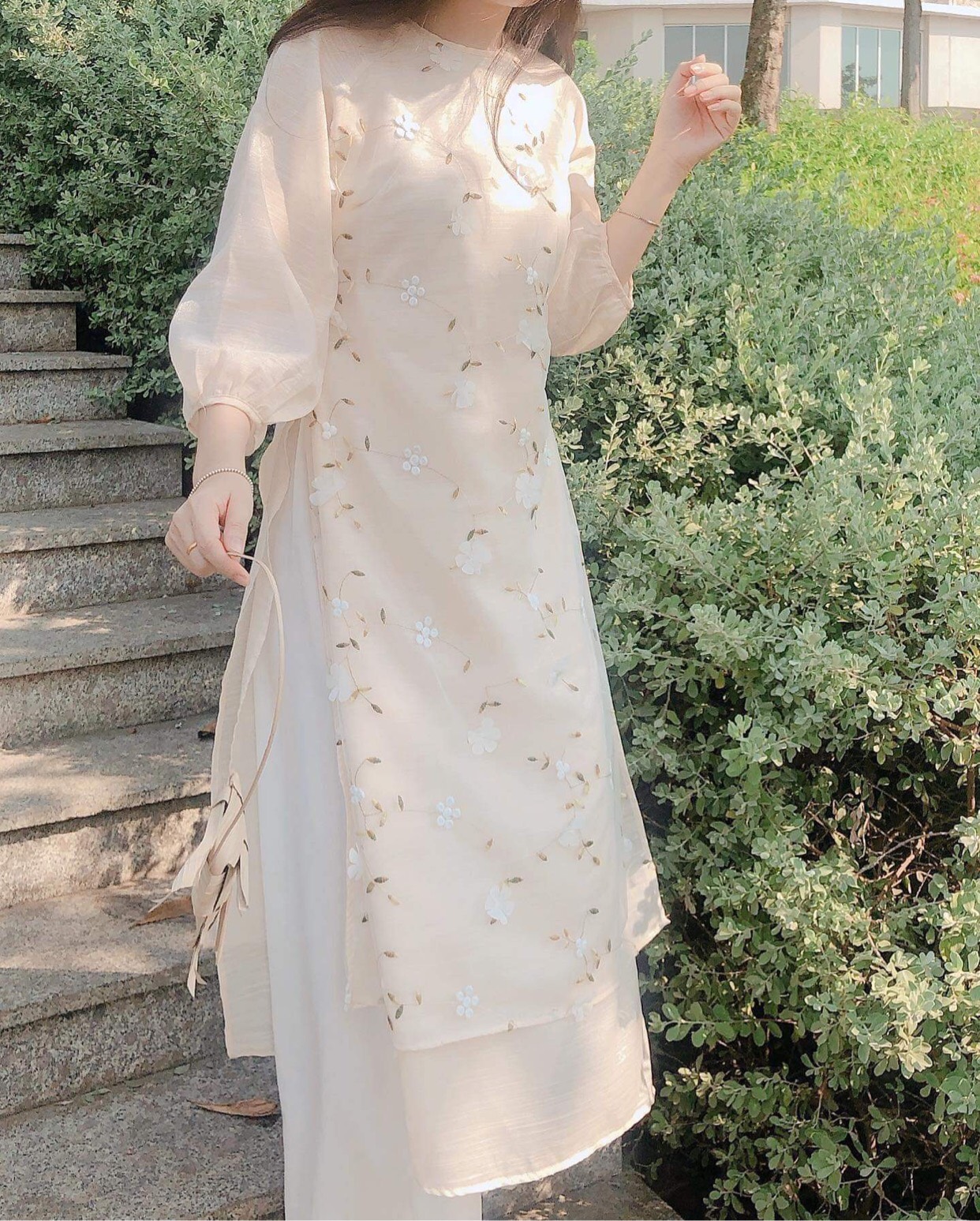 Set áo dài cách tân hoa 3D