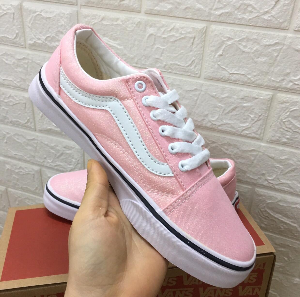 [SALE SỐC-TẶNG HỘP-NƯỚC LAU GIÀY] Giày vanz_old skool hồng óng ánh