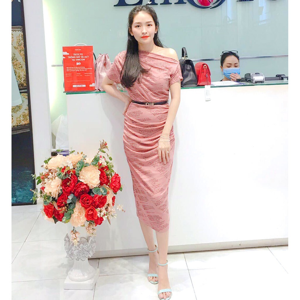 Đầm Thun Lệch Vai, Chun Hai Bên Sườn Emspo Ds4063