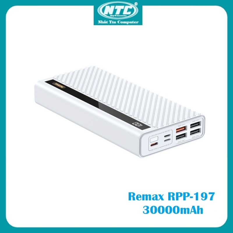 Pin sạc dự phòng Remax RPP-197 30000mAh QC22.5W PD18W 3 Inputs 5 Outputs lõi Li-Polymer - Hãng phân phối chính thức - Nhất Tín Computer
