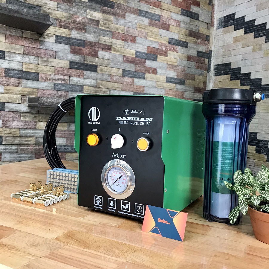 Trọn bộ phun sương làm mát 50, 150 đầu phun - Bơm Daehan DH 50 lọc rác 50M dây dùng làm mát quán cafe, nhà hàng, chuồng trại