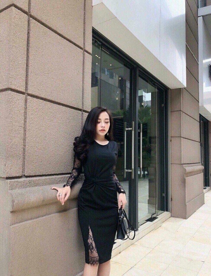 Đầm ôm body xoắn eo phối ren TPD