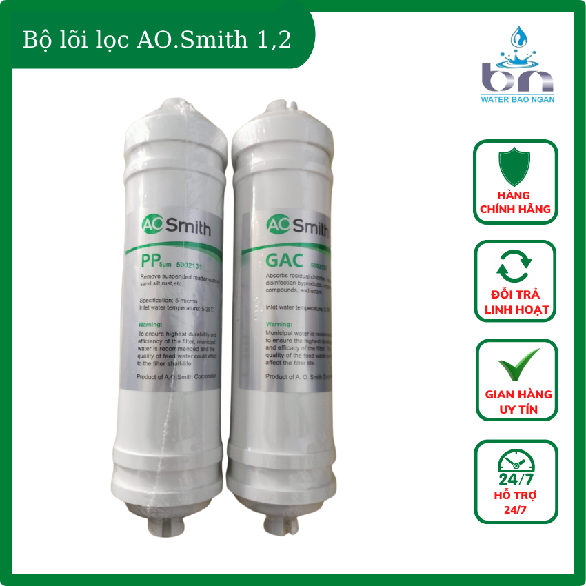Bộ lõi lọc nước 1,2 dùng cho máy lọc nước AOSMITH dành cho dòng máy 1E, S-2, M1,M2, G1, G2