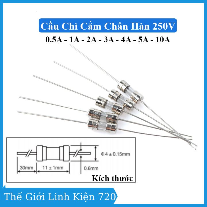 Combo 10 cầu chì cắm chân hàn 3x10mm 250v 0.5a/1a/2a/3a/4a/5a/10a