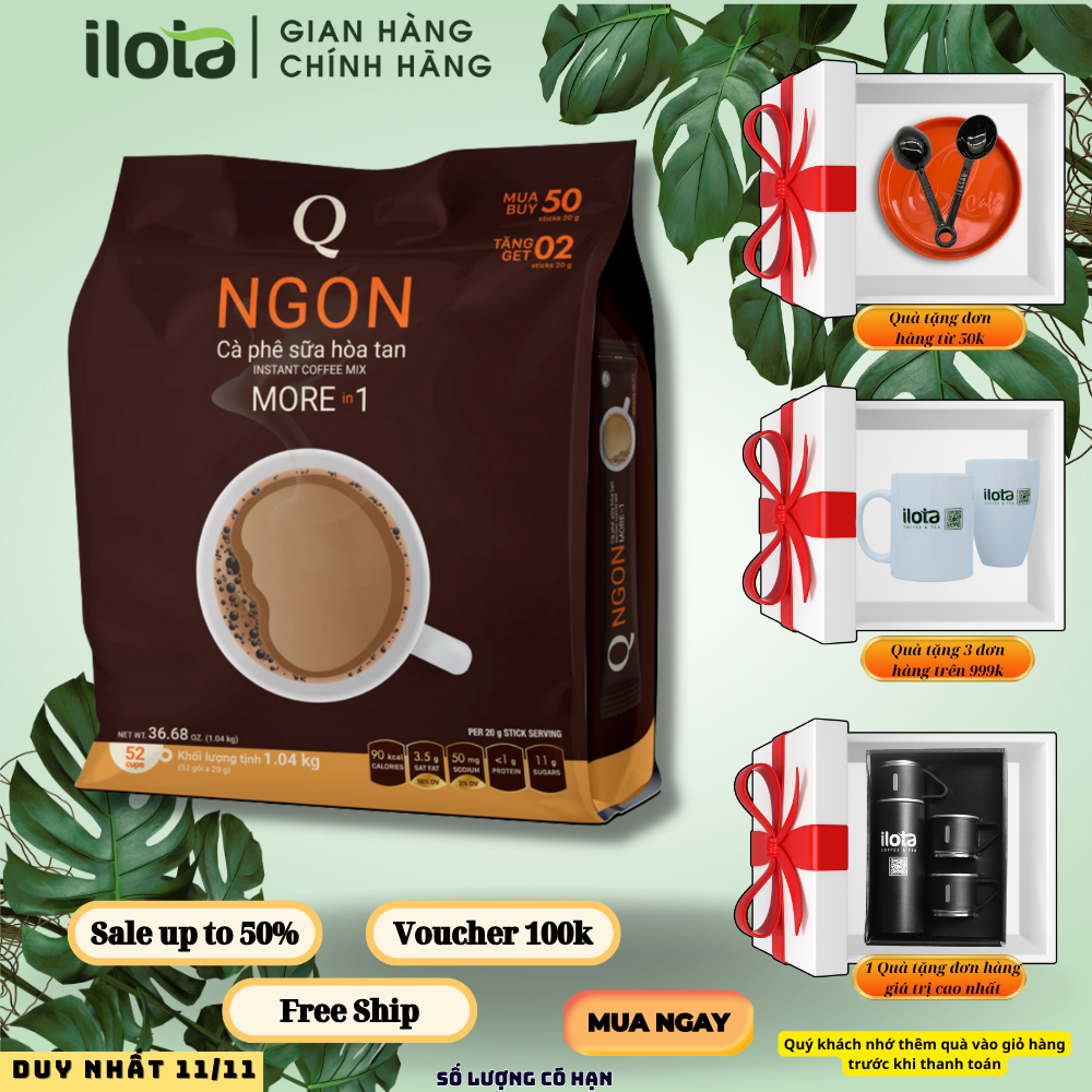 Cà phê hoà tan 3in1 Ngon bịch to 60 gói cafe sữa uống liền Trần Quang coffee