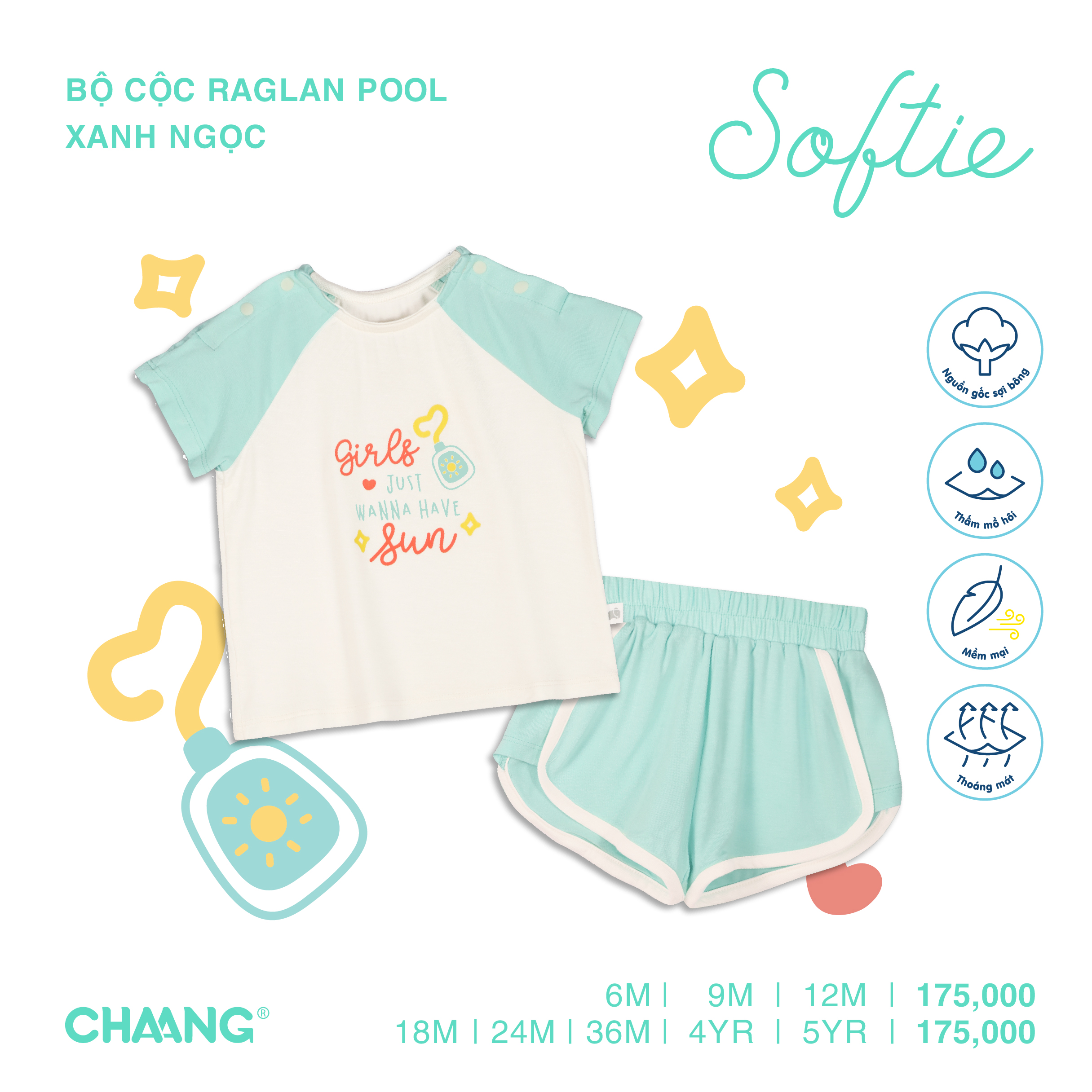 Bộ cộc raglan bé gái Pool Chaang