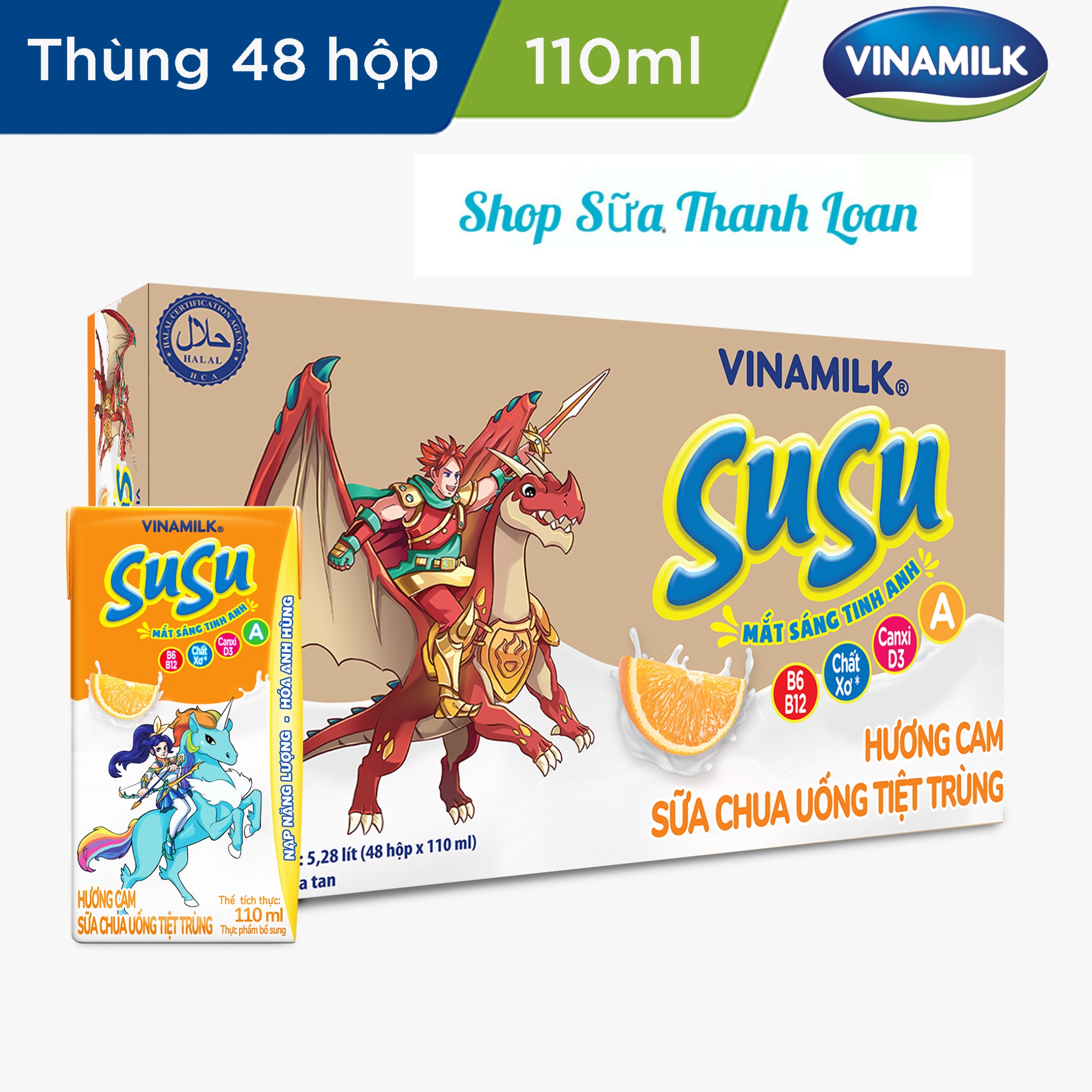 (HSD T2-2025) Thùng 48 Hộp Sữa Chua Uống SUSU IQ Vinamilk Hương Cam 110ml.