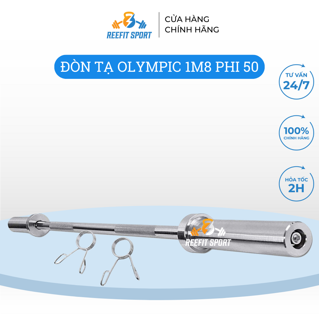 Đòn tập tạ đòn gắn tạ đòn tập squats đòn tập ngực đòn tập vai Reefit dài 1m8 phi 50 xi mạ inox cao cấp nhập khẩu