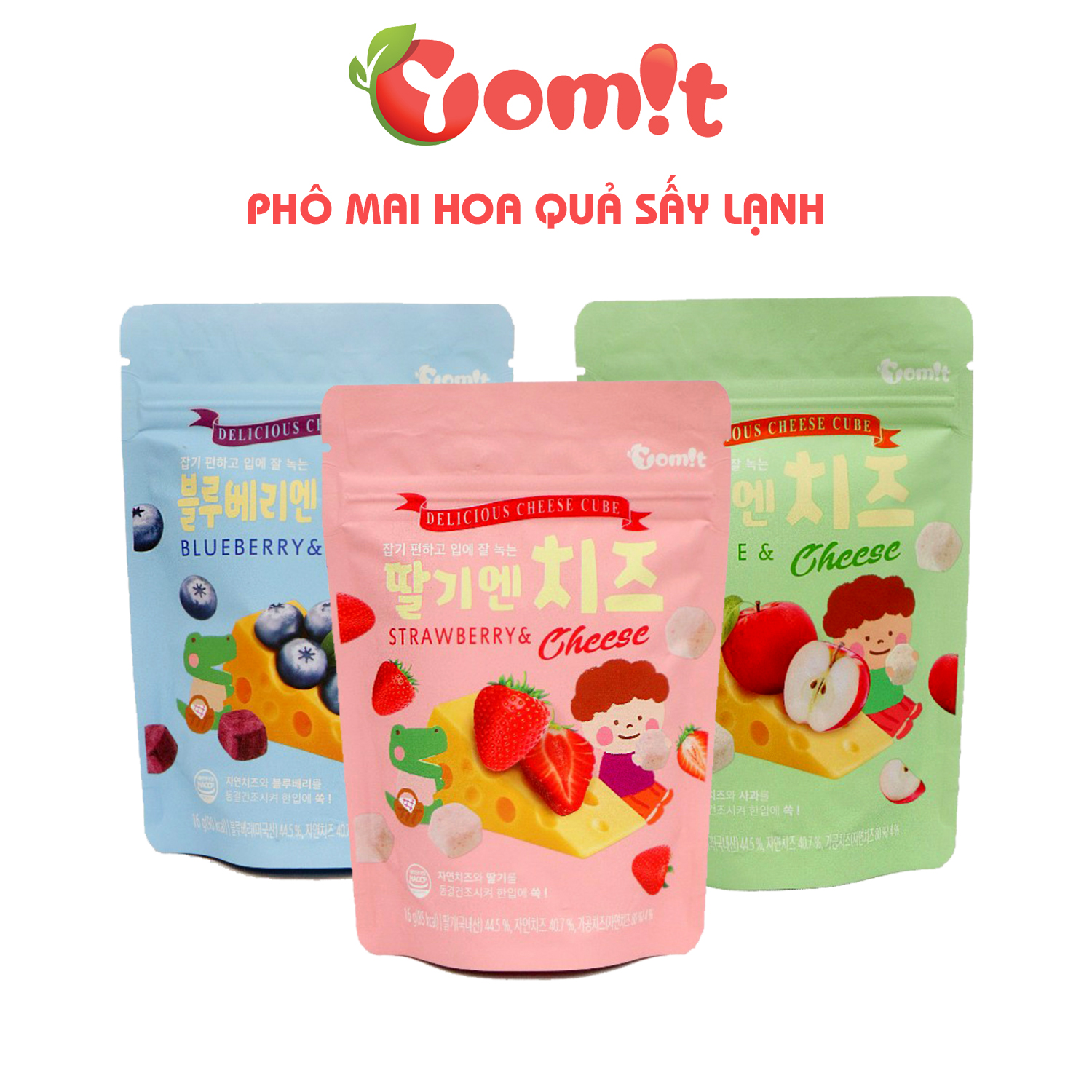 Combo 3 gói Phô mai hoa quả khô sấy lạnh YOMIT Hàn Quốc cho bé từ 6m+
