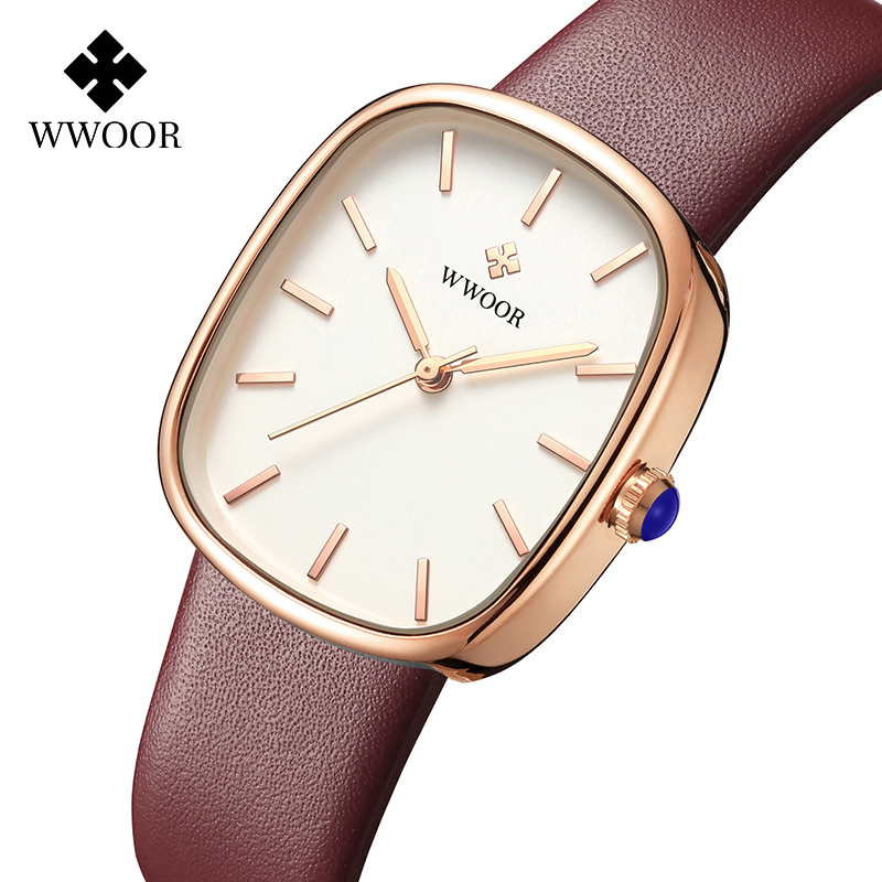 Wristwatch For Women WWOOR Top Luxury Brand Fashion Square Dial Leather Strap Waterproof 30m Ultra Light Quartz Scratch Proof Elegant Crystal Shiny Original Watch