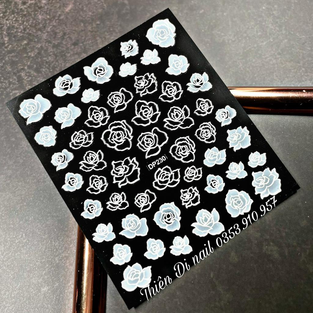 Stick hoa trắng dán móng, stick hoa nổi 3D MOON NAIL