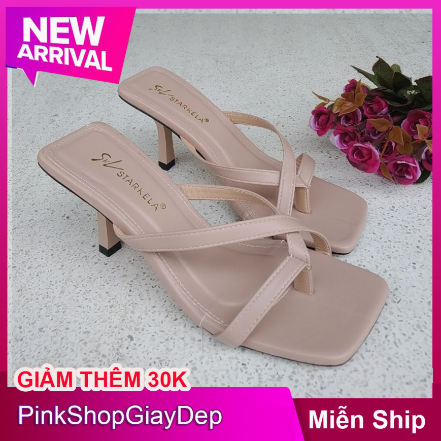 (Miễn ship) Dép cao gót 5 phân gót nhọn quai dây xỏ ngón chất liệu da DXN5P PinkShopGiayDep giày búp bê nữ cao 5 phân giá rẻ