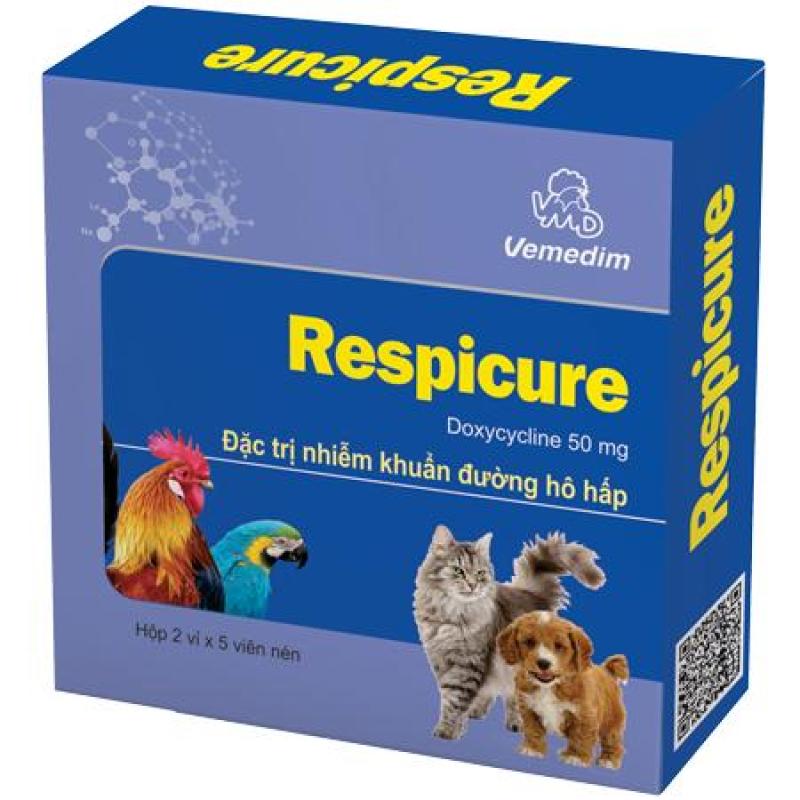 Vemedim Respicure - Thuốc trị nhiễm khuẩn đường hô hấp cho chó mèo, chim, gà đá, Respicure - Doxycycline 50mg