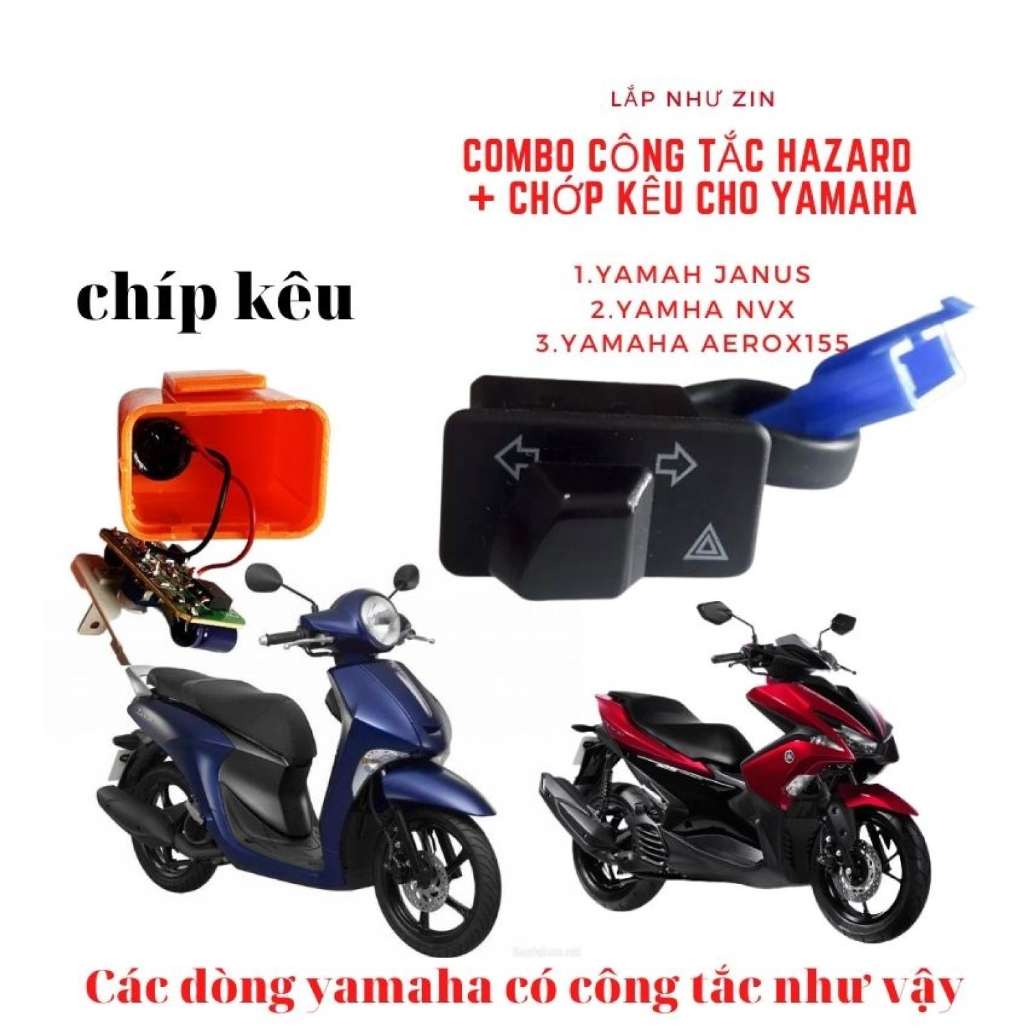 Bộ công tắc hazard cho yamaha nvx, janus, aerox 155, công tắc nháy 4 bóng xi nhan