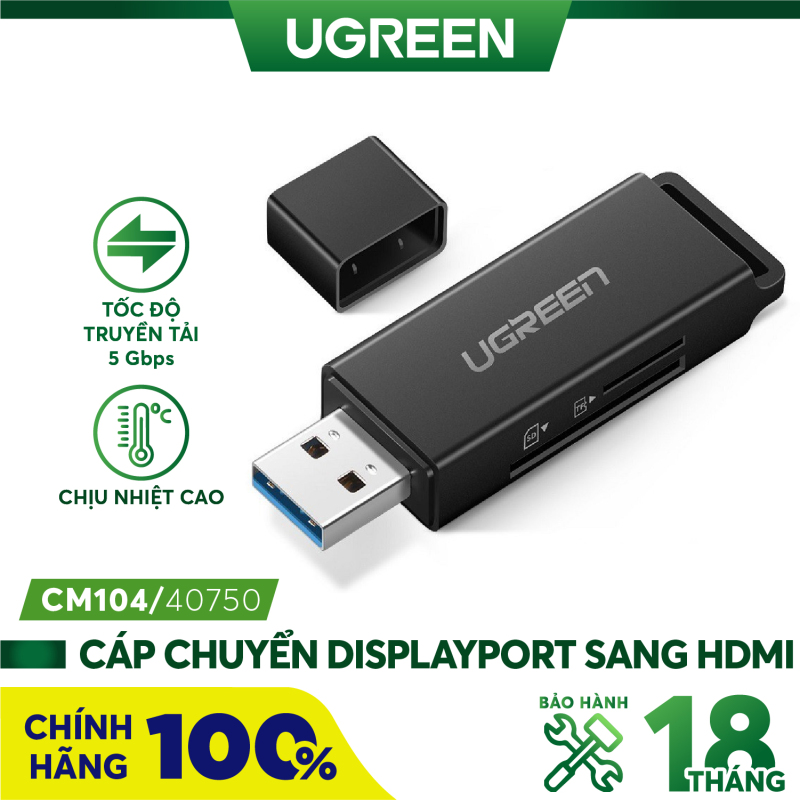Đầu đọc thẻ nhớ USB 3.0 hỗ trợ thẻ TF/SD UGREEN CM104 - Hãng phân phối chính thức