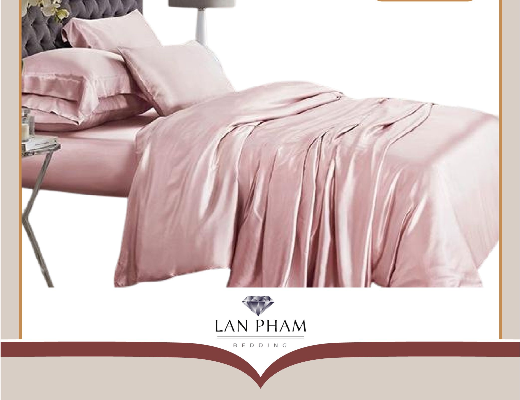( Lụa Loại 1) Bộ 5 Món Chăn Ga Gối Phi Lụa Lan Pham Bedding Hàng Loại 1 Mát Mịn - Hồng Phấn