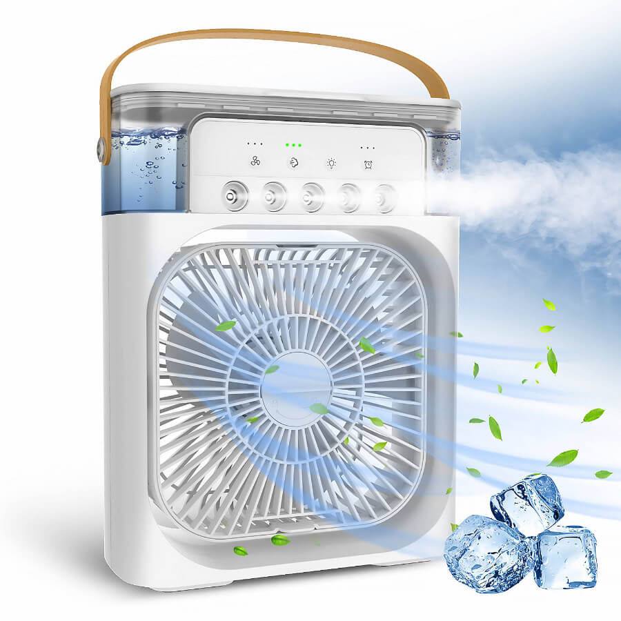 Convenient, compact desktop mini steam fan 5 water sprayer with 7 led customized color-steam fan