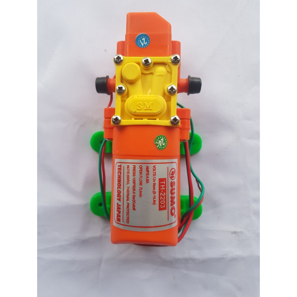 Máy bơm tăng áp mini, Máy bơm tăng áp 12v. Dùng xịt rửa xe, xịt máy lạnh. Bơm sumo cam tăng áp 12V