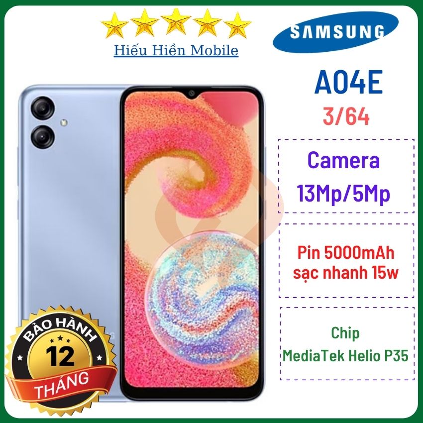 [NEW] Điện thoại Samsung Galaxy A04e (4/128), điện thoại thông minh phổ thông, giá rẻ, pin trâu 5000mAh, sạc nhanh 15W, màn hình lơn 6.5 - Hàng chính hãng- Hiếu Hiền Mobile
