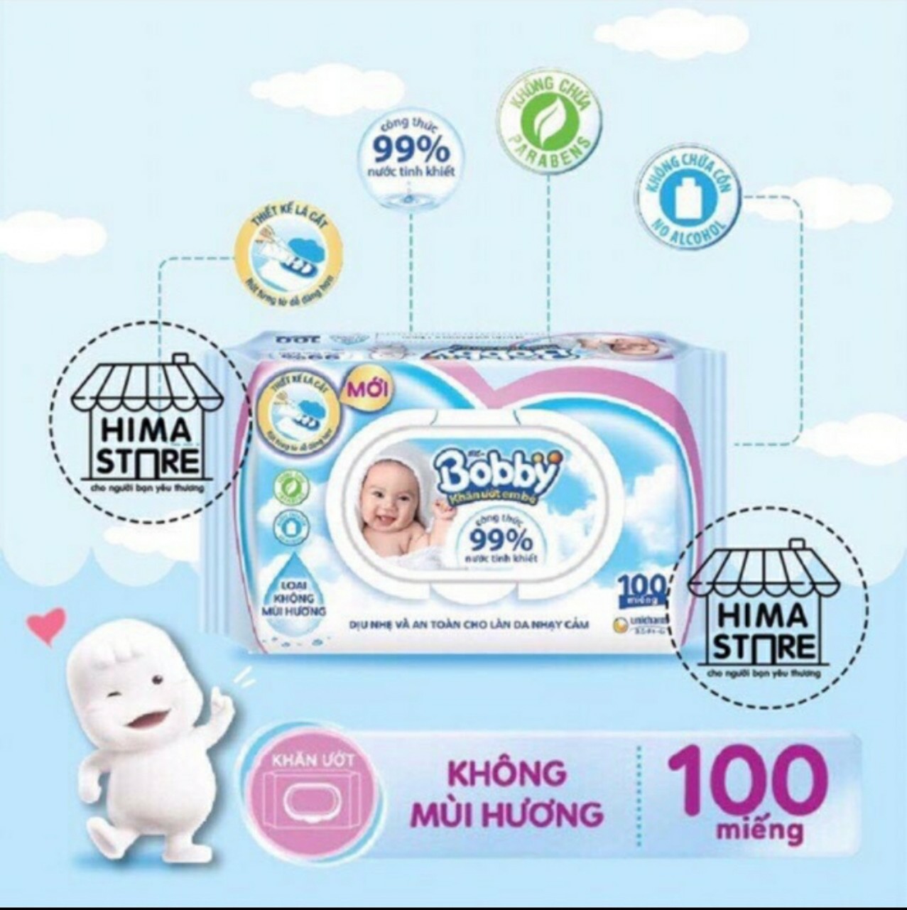 [HCM]Khăn ướt trẻ em Bobby 100 miếng