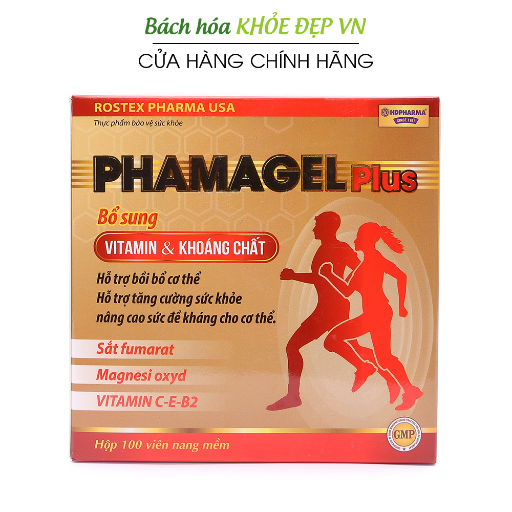 Viên uống bổ sung vitamin tổng hợp và khoáng chất Phamagel Plus bồi bổ cơ thể, tăng sức khỏe, tăng đề kháng - Hộp 100 viên