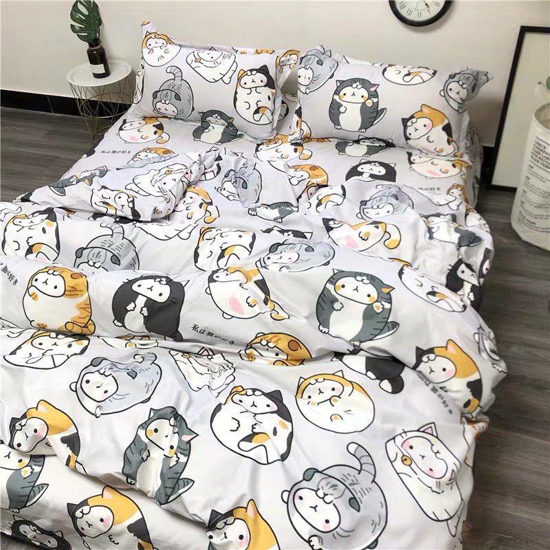 Bộ Chăn Ga Gối Cotton Poly Mèo Ú